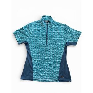 Kerrits Women's Riding Shirt Medium, 1/4 Zip, Short Sleeve Aqua W/purple Pink